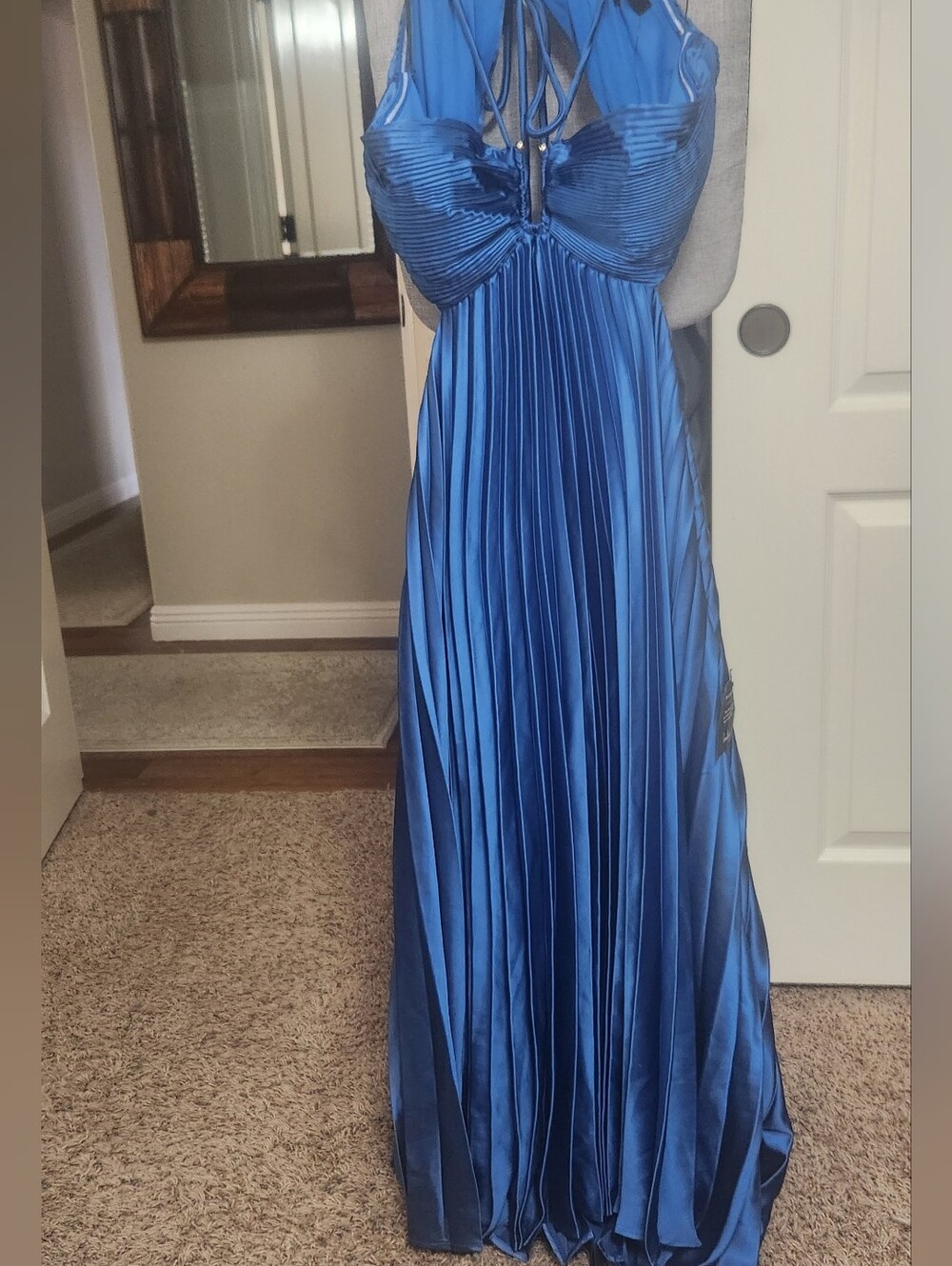 Lulus Aerin Pleated Metallic U-Bar Open Back Dress Royal Blue XL - Picture 4 of 11